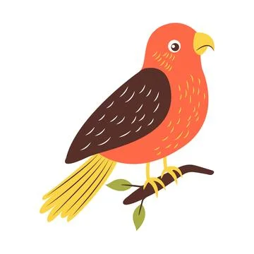Cute Eagle Hawk Falcon Bird Animal Cartoon Character Perched on Tree Branch 스톡 일러스트