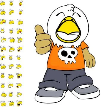 Cute eagle young kid character cartoon expressions set pack Stock Illustration