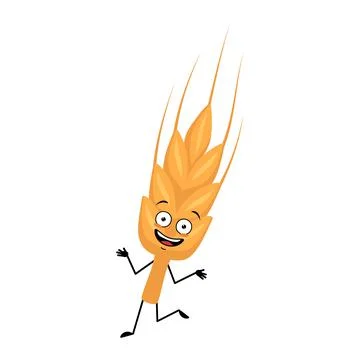 Cute ear of wheat character with crazy emotions Stock Illustration