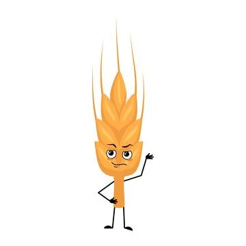 Cute ear of wheat character with emotions of hero Illustrazione stock