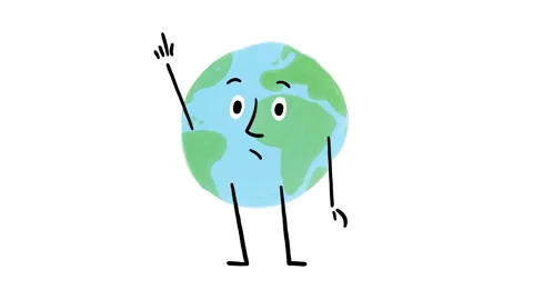 Cute Earth-Atlantic Character Asking Questions 4K Horizontal Animated Video Loop Stock Footage 325084461