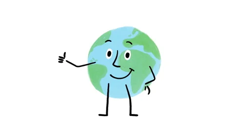 Cute Earth Atlantic Map Doodle Character ThumbUp 4K Horizontal Animation 스톡 동영상 325086027