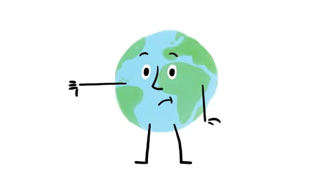 Cute Earth Atlantic Map Doodle Character ThumbUp-Down 4K Horizontal Animation 스톡 동영상 325086185