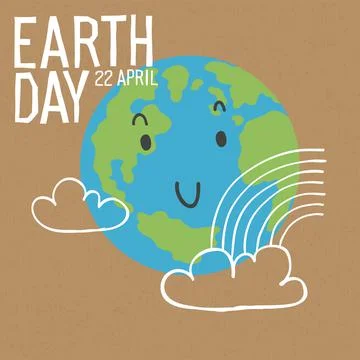 Cute Earth character with cloud and rainbow. Earth day or Save the earth conc Illustrazione stock