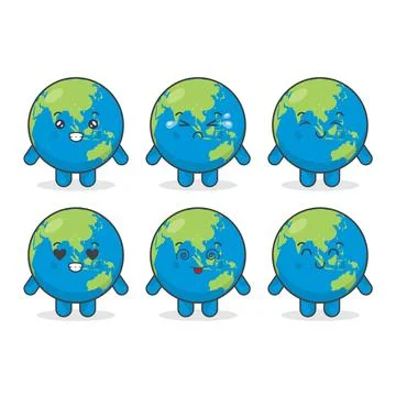 Cute Earth Characters With Various Expression Stock Illustration