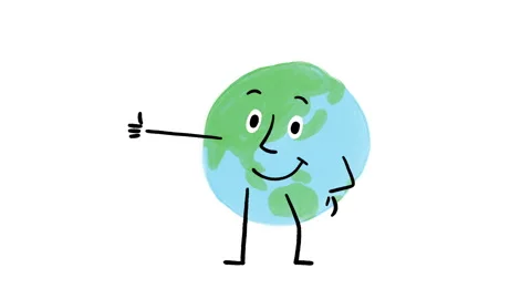 Cute Earth East Map Doodle Character ThumbsUp 4K Horizontal Stock Footage 325086014