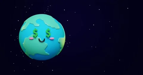 Cute Earth Globe with Dollar Eyes on Dark Space Background Stock Footage 237354497