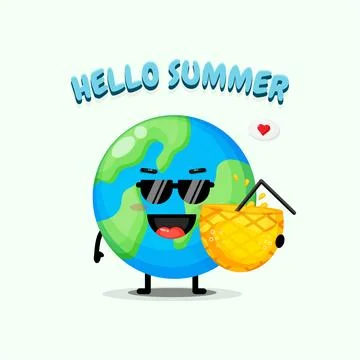 Cute earth mascot carrying pineapple juice in summer Stock Illustration