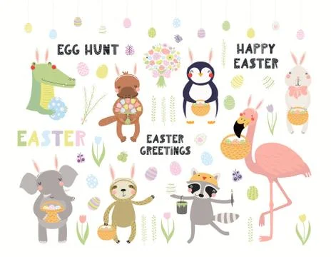 Cute Easter animals set 库存插图