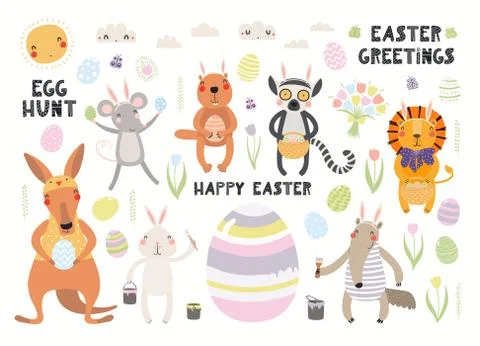 Cute Easter animals set Illustrazione stock