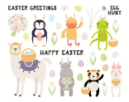 Cute Easter animals set Illustrazione stock