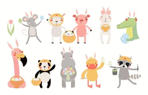 Cute Easter animals set Illustrazione stock