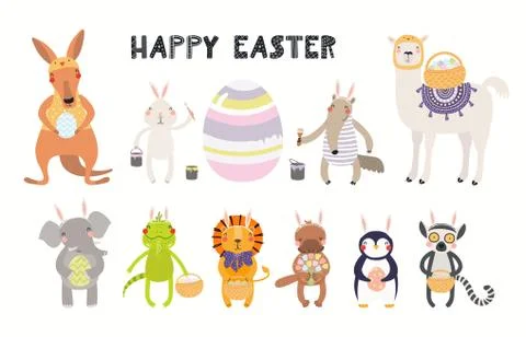 Cute Easter animals set イラスト素材