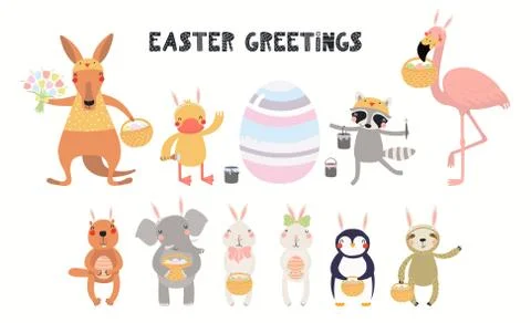 Cute Easter animals set Illustrazione stock