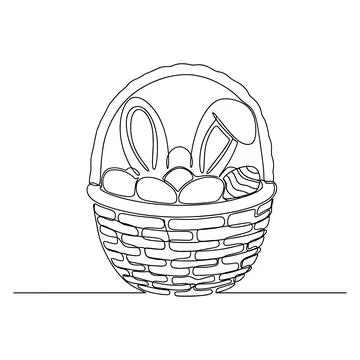 Cute Easter Basket With Bunny Ears and Decorated Eggs Line Art Vector Stockillustratie