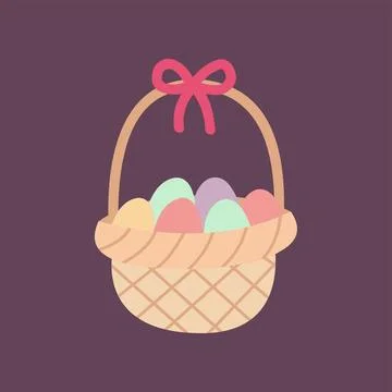 Cute easter basket with colorful eggs in flat pastel style. Perfect for holiday Stock-Illustration