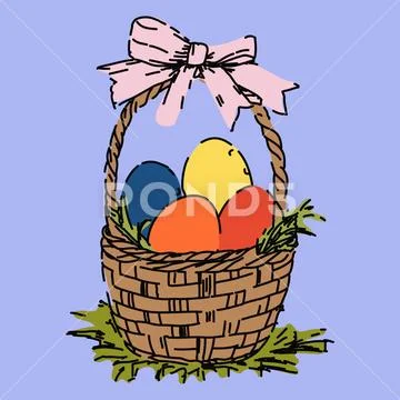 Cute Easter Basket with Decorative Eggs Иллюстрация