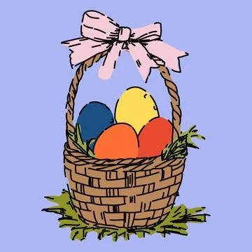 Cute Easter Basket with Decorative Eggs Stock Illustration