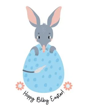 Cute Easter bilby with big egg. Australian animal is wild mammal. Easter cool gr Stock Illustration