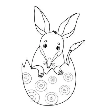 Cute Easter bilby in egg. Australian animal. Linear, outline drawing, coloring Illustrazione stock