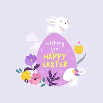 Cute Easter Bunnies and Easter Egg. Happy Holidays Stock Illustration