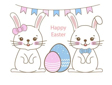 Cute easter bunnies with bow ties and eggs surrounded by festive bunting Stock Illustration