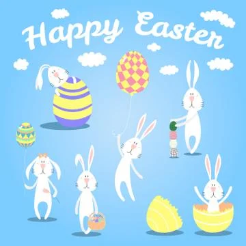 Cute Easter bunnies collection Illustrazione stock