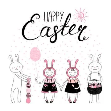 Cute Easter bunnies collection Illustrazione stock