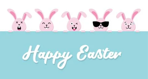 Cute Easter bunnies happy Easter sign- Vector Stock Illustration