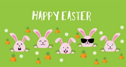 Cute Easter bunnies happy Easter sign- Vector Stock Illustration