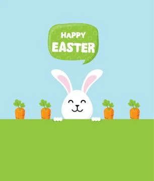 Cute Easter bunnies happy Easter sign- Vector Stock Illustration