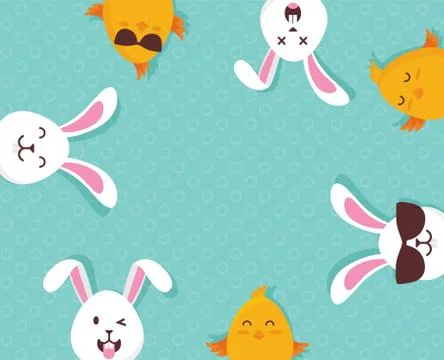 Cute Easter bunnies happy Easter sign- Vector Stock Illustration