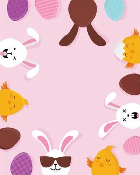 Cute Easter bunnies happy Eatser sign- Vector Stock Illustration
