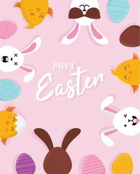 Cute Easter bunnies happy Eatser sign- Vector Stock-Illustration