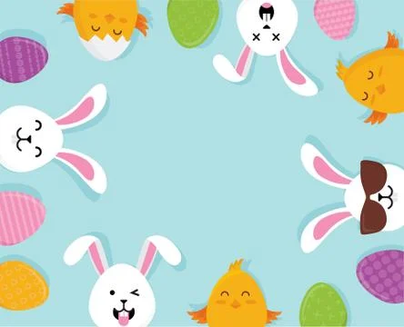 Cute Easter bunnies happy Eatser sign- Vector Stock Illustration