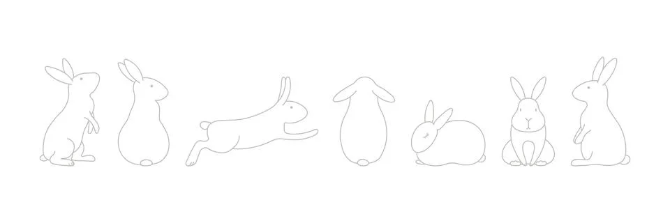 Cute Easter bunnies horizontal border Stock Illustration