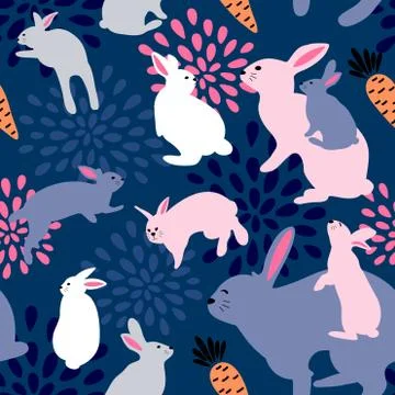 Cute easter bunnies seamless pattern. Stockillustratie