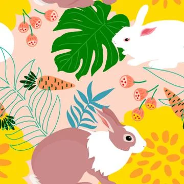 Cute easter bunnies seamless pattern. Stock Illustration