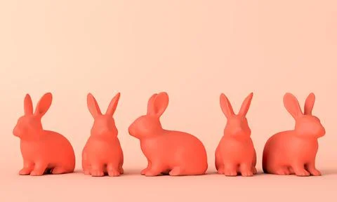 Cute easter bunnny background. Line of colourful rabbits. 3D Rendering 스톡 일러스트