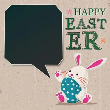 Cute Easter bunny and blank speech bubble hand drawn illustrated with ink s.. Stock Illustration