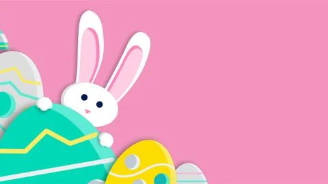 Cute Easter Bunny and Colorful Eggs Celebration Scene. Stock Illustration