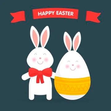 Cute Easter bunny  and egg vector illustration 库存插图