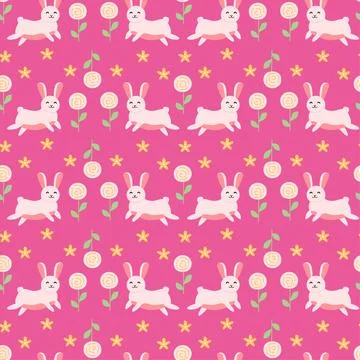 Cute easter bunny and floral patterns for festive spring designs Stock Illustration