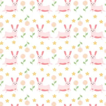Cute easter bunny and floral pattern design for spring celebrations Stock Illustration