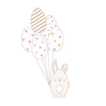 Cute Easter Bunny with balloons like eggs. Vector illustration for card, sale Stock Illustration