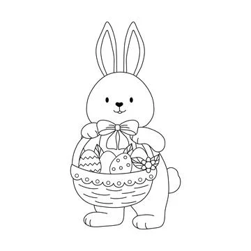 Cute Easter bunny with a basket of Easter eggs Stock Illustration
