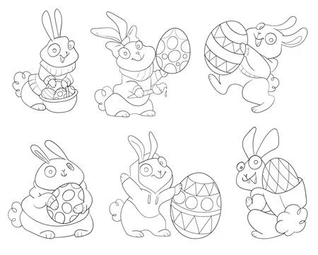 Cute Easter Bunny. Black and white cartoon characters Stock Illustration