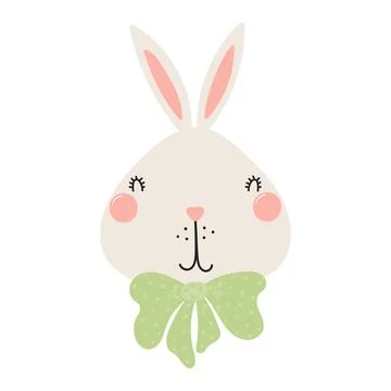 Cute Easter bunny with a bow character illustration Stock Illustration