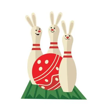 Cute Easter Bunny Bowling pins isolated vector Stock Illustration