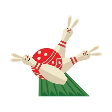 Cute Easter Bunny Bowling pins isolated vector Stock Illustration